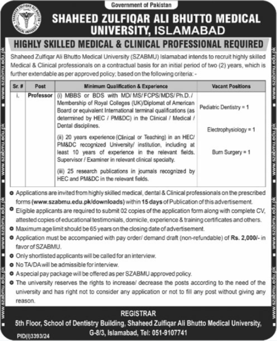 Shaheed Zulfiqar Ali Bhutto Medical University Job