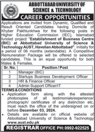 Abbottabad University of Science and Technology Management Jobs