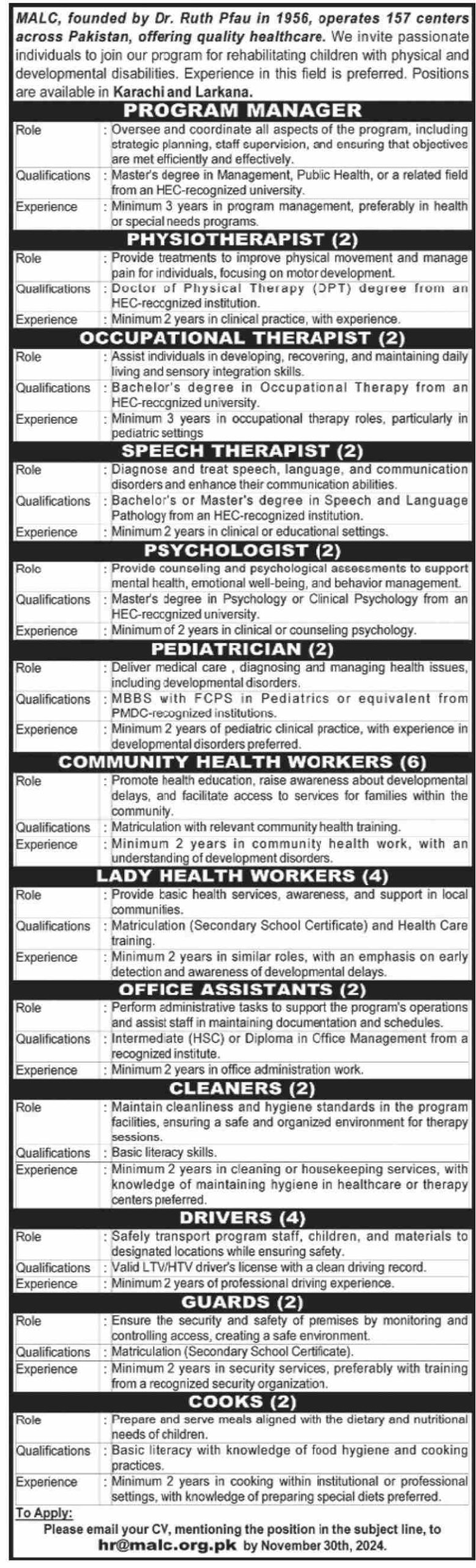 Marie Adelaide Leprosy Centre Job Nov 2024