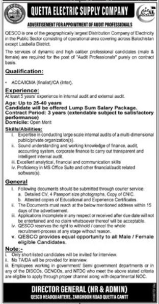 DIRECTOR GENERAL (HR & ADMIN) GESCO HEADQUARTERS, ZARGHOON ROAD QUETTA CANTT